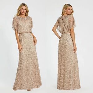 Mac Duggal 14523 Beige Beaded Mesh Cape Gown Size 18 NWT